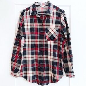 Lucky Brand Navy Plaid One Pocket Button Down Shirt Size Small